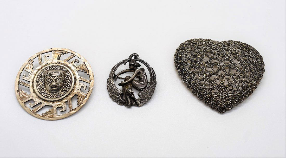 Lot of 3 Sterling Silver Brooches Pins (1 of 4)