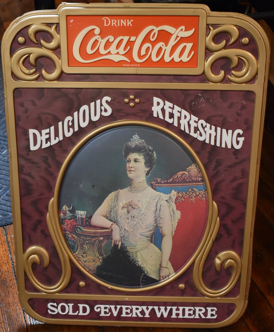 Vintage Coca-Cola Advertising Sign: Vintage Coca-Cola Advertising Sign, measures 28\" x 21\", plastic