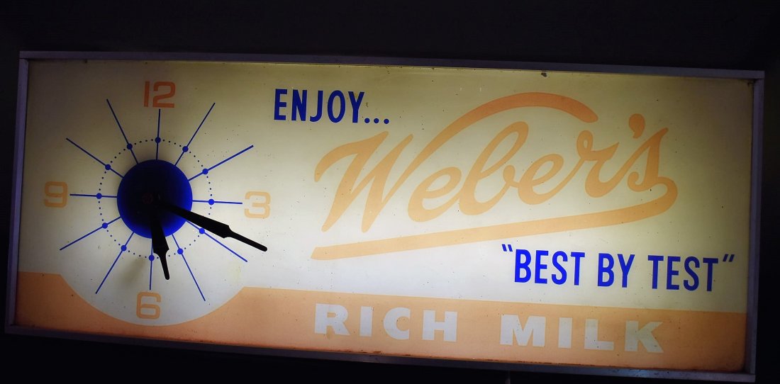 Vintage Weber Milk Advertising Light Sign Clock (1 of 4)