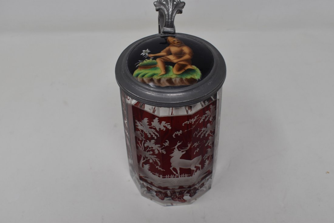 1/2 L Ruby To Clear Etched Glass Beer Stein (1 of 6)