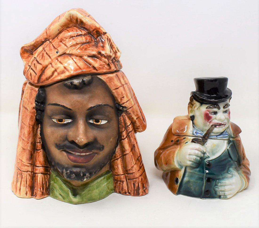 2 Tobacco Jars Humidor Majolica & Middle Eastern Man (1 of 4)