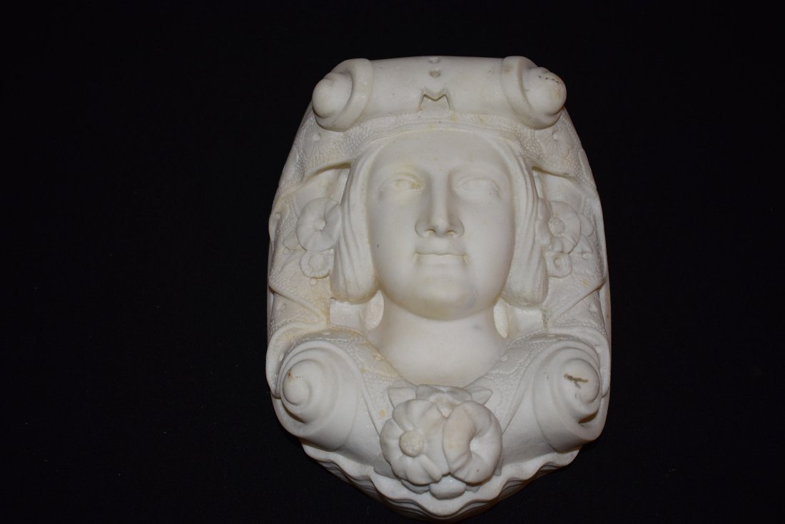Heavy Marble Bust Woman: Heavy Carved marble woman, measures 10.5" tall x 8" wide x 4" deep