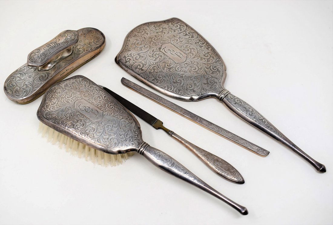 5 Piece English Sterling Silver Dresser Set Birks (1 of 4)