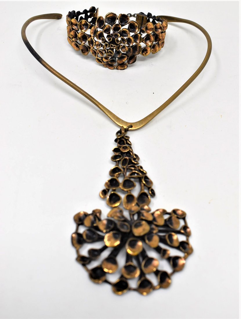 Hannu Ikonen "Reindeer Moss" Bracelet & Necklace: Finish (Finland) Mid Century Modern Brutalist Designer Hannu Ikonen "Reindeer Moss or Lichen" Bracelet & Necklace combo - She did not sign her pieces but these exactly match examples of her work and t