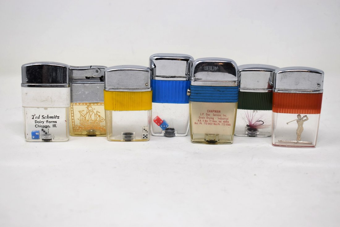 Lot of 7 Clear View Vu Thru Lighters Dice Golf Fly Fish (1 of 1)