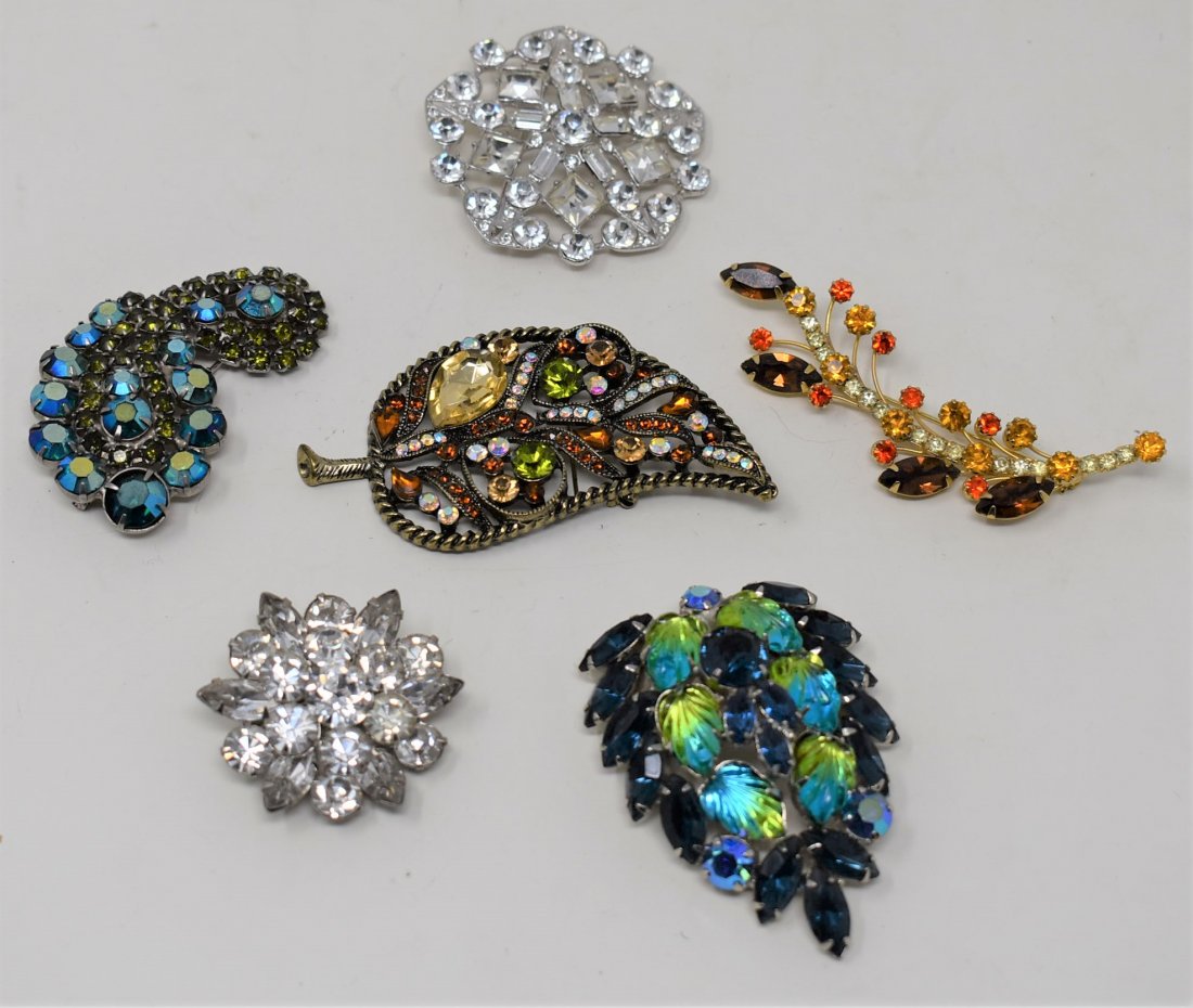 6 Rhinestone Brooch pin Lot: 6 Rhinestone Brooch/pin Lot - see pictures, no missing stones