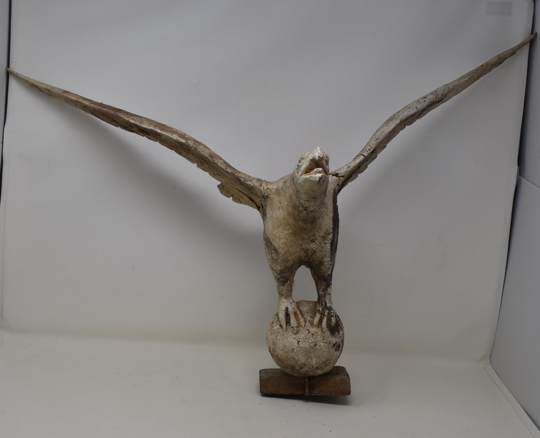 Folk art Wood Carved Eagle Bird on Ball/Globe (1 of 7)