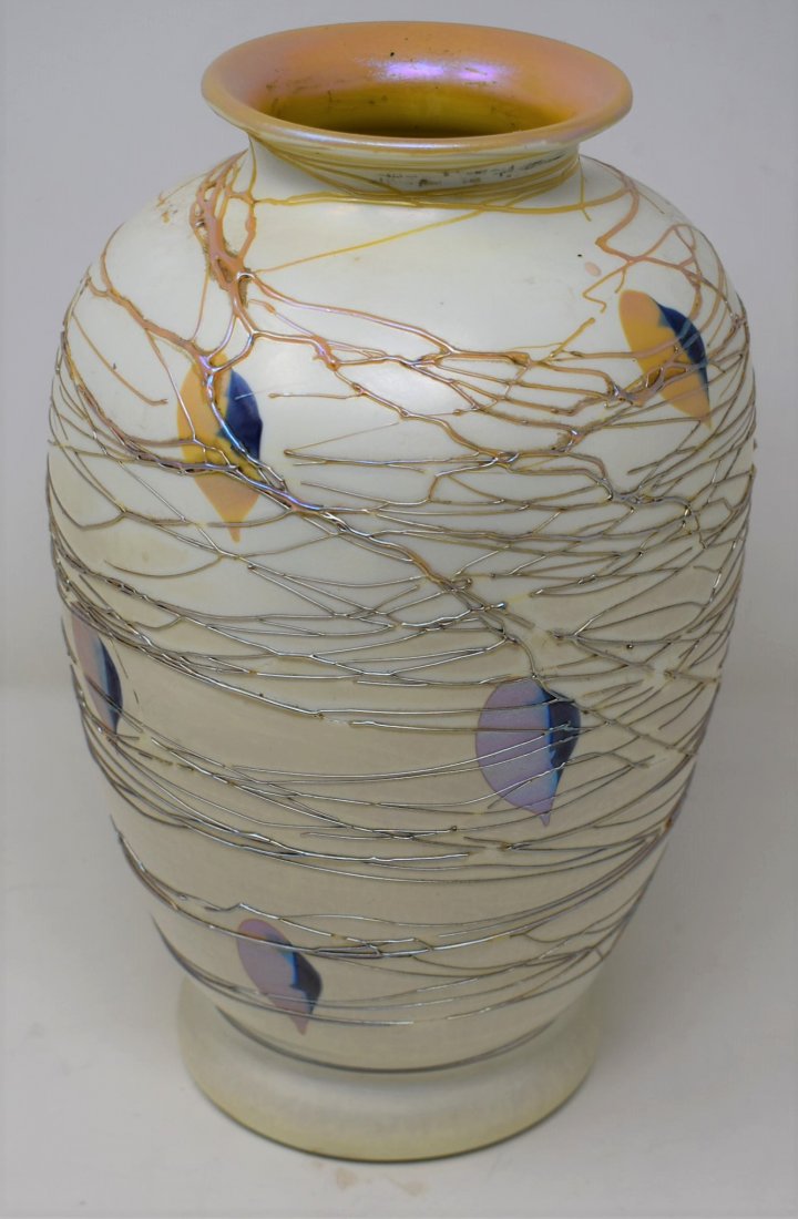 Quezal Gold Thread Vine Art Glass Vase Lamp Base (1 of 6)