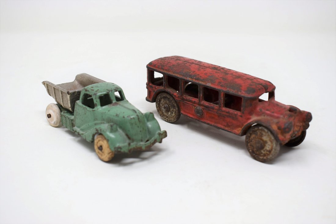 Arcade or Hubley Bus & Dump Truck Pair (1 of 4)