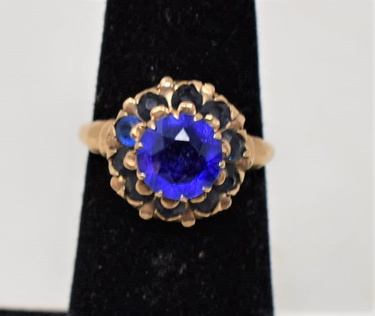 10K Gold & Sapphire Flower Ring Size 6.25 (1 of 2)
