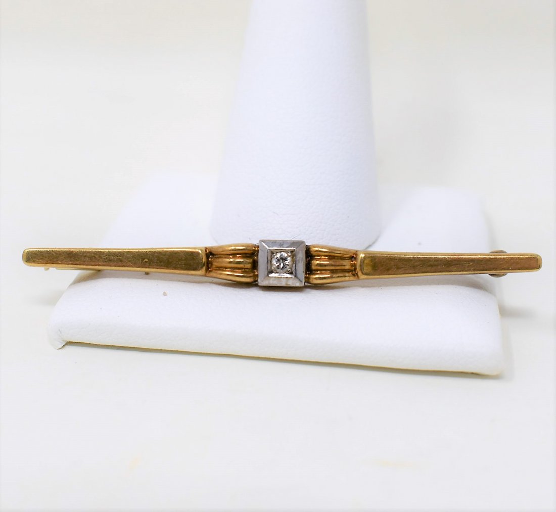 14K Gold w/ Diamond Art Deco Bar Pin (1 of 3)