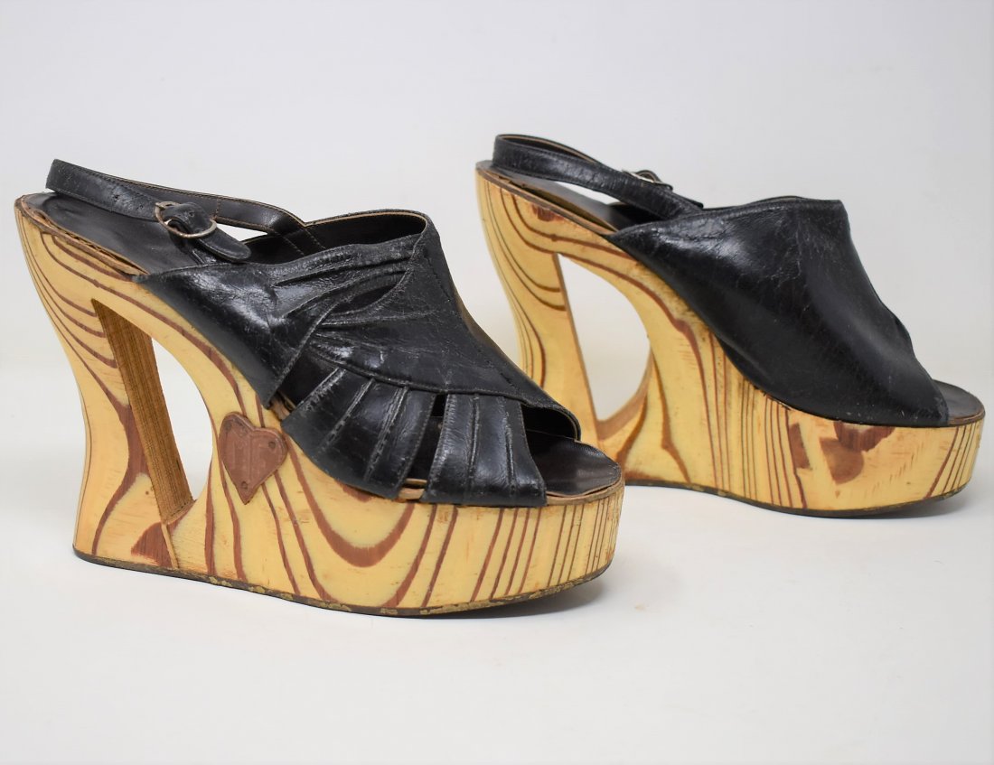 Vintage Platform Shoes 1960's Handmade Wood & Leather (1 of 7)