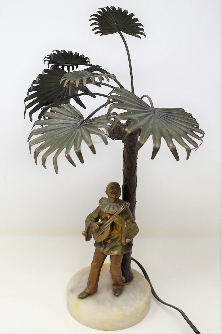 Austrian Cold Painted Bronze Minstrel Palm Tree Lamp (1 of 7)