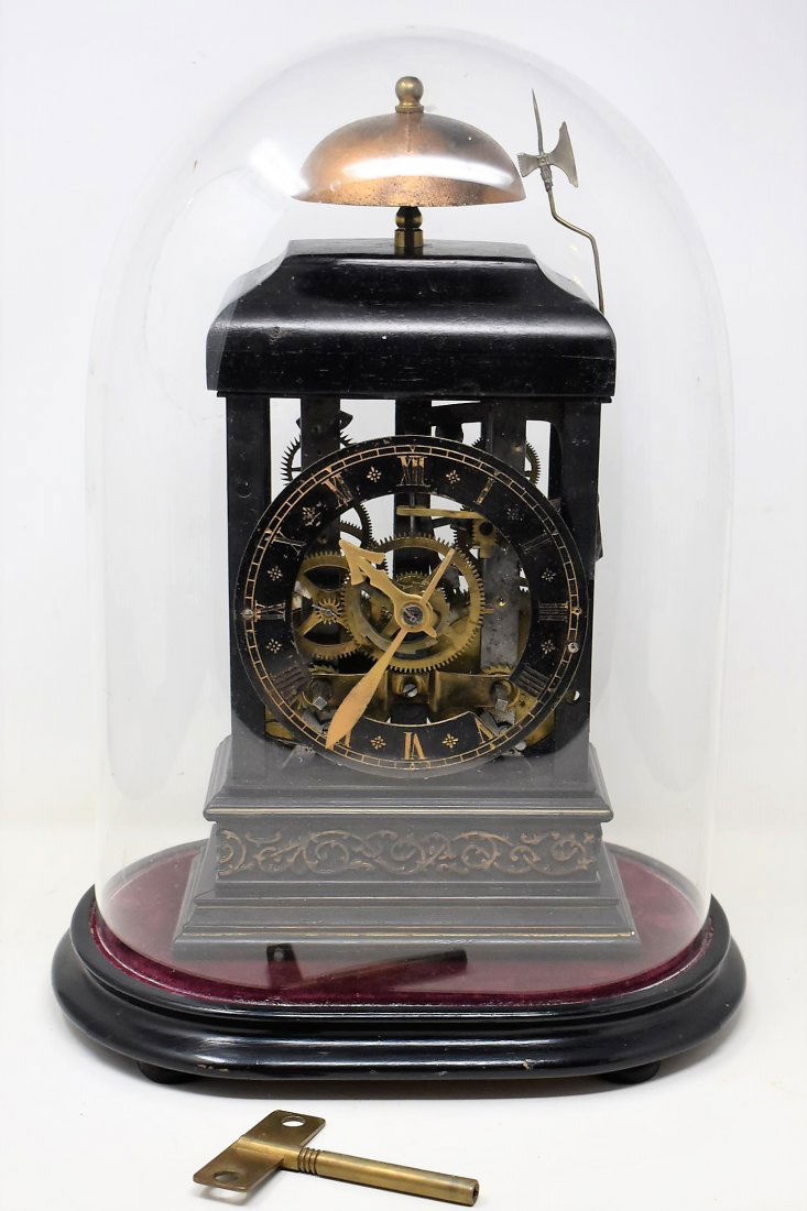 Old English Skeleton Clock with Dome, Base & Key (1 of 11)