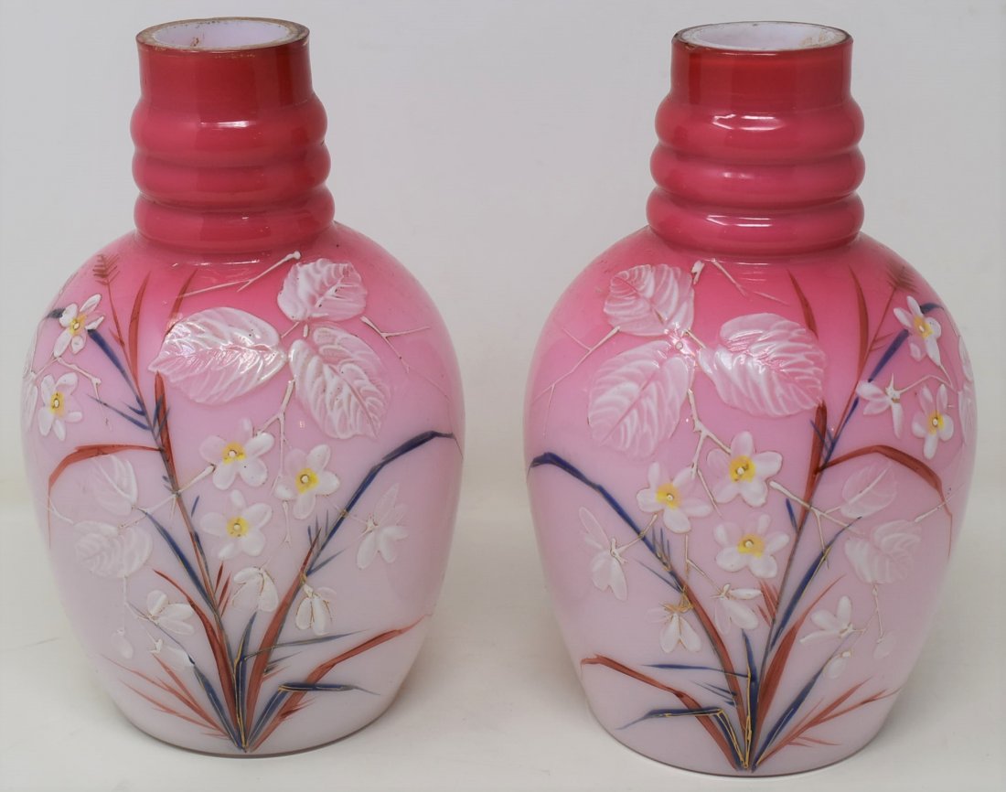 Matched Pair of Thomas Webb & Sons Cameo Painted Vases (1 of 9)