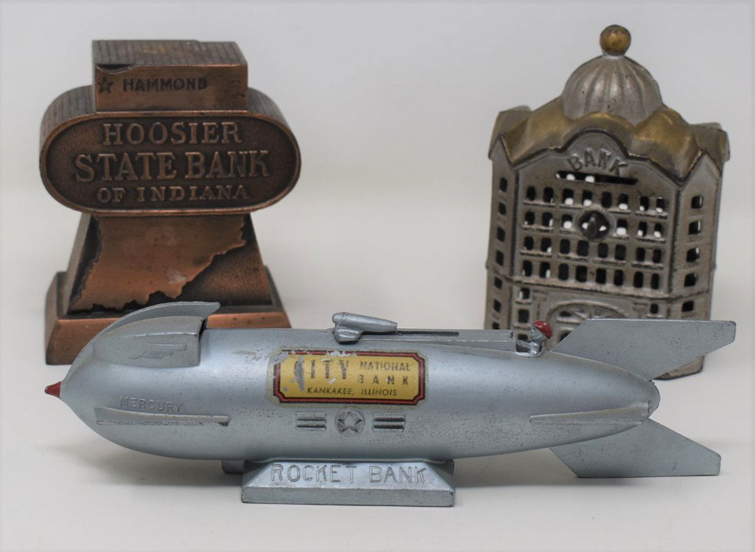 Lot of 3 banks: Rocket ship, Hoosier and old state Bank (1 of 4)