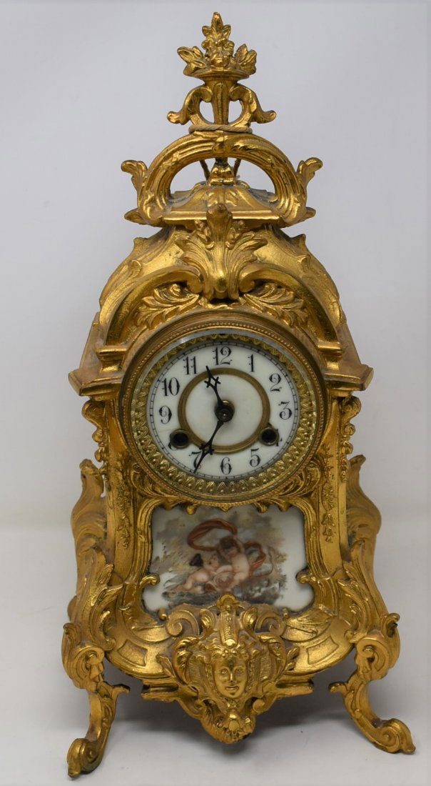 Waterbury Art Nouveau Cherub Gold Gilt Mantel Clock (1 of 8)