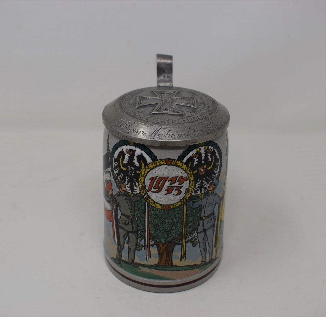 RARE German Nazi Lidded Beer Stein: Rare 1/2 liter Lidded Nazi Beer Stein. Has Engraved Pewter Lid.