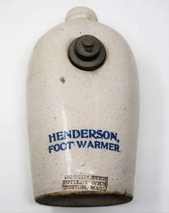 Henderson Foot Warmer Dorchester Pottery Crock Bottle: Henderson Foot Warmer - made by Dorchester Pottery Works, Boston Massachusetts - stoneware Crockery Bottle with original stopper - circa 1912