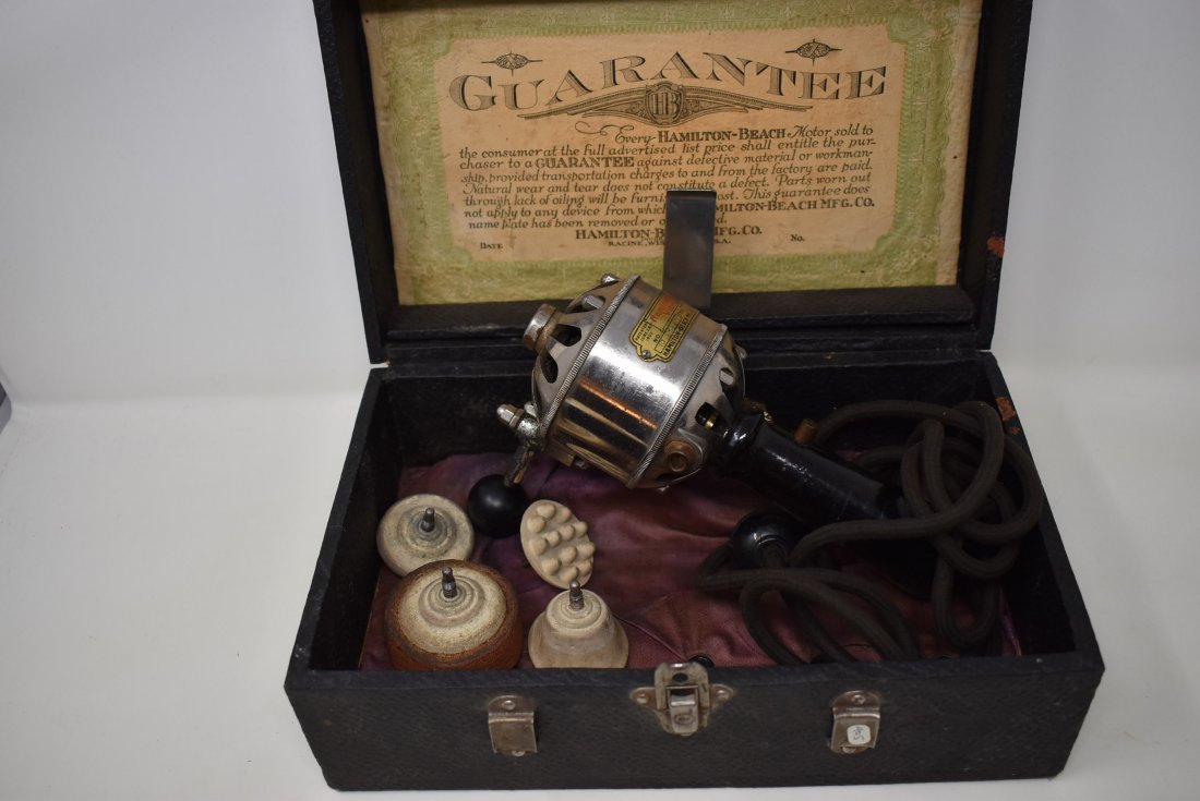 Vintage Hamilton Beach Vibrator in Case: Vintage Hamilton Beach Vibrator with Attachments, in original box