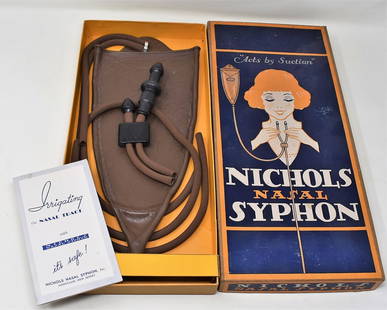 NIchols Nasal Syphon circa 1920's in original box: NIchols Nasal Syphon circa 1920's in original box with instruction book - rubber is dry and brittle and broken in spots - please see photos