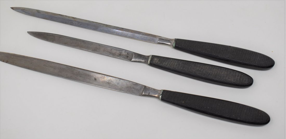 Group of 3 Antique Kuhlman Bone Amputation Knives: A Set of 3 Antique Kuhlman Bone Amputation Knives/Saws, measure 12" & 14.5"