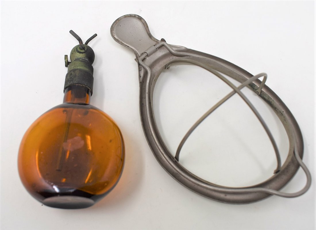 Early Calibrated Chloroform Dropper Bottle & inhaler: Early Calibrated Chloroform Dropper Bottle & inhaler Mask (Gauze would be added to the cage and changed with every use)