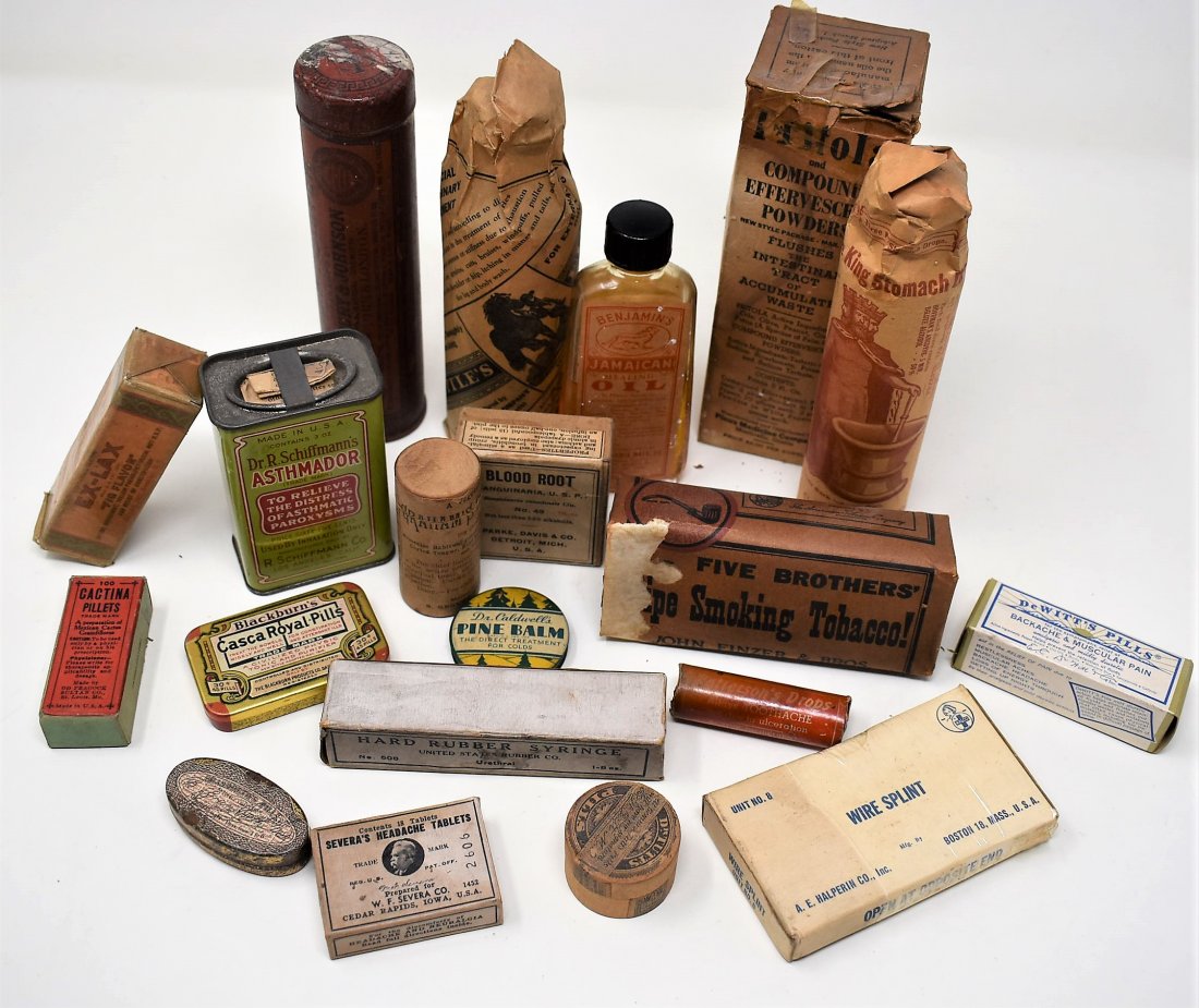 Lot of 20 Vintage & Antique Medicines Packaging: Lot of 20 Vintage & Antique Medicines Packaging - Most (but not necessarily all) contain there original bottles/Products, these are just coincidental to the collection and not intended for consumption