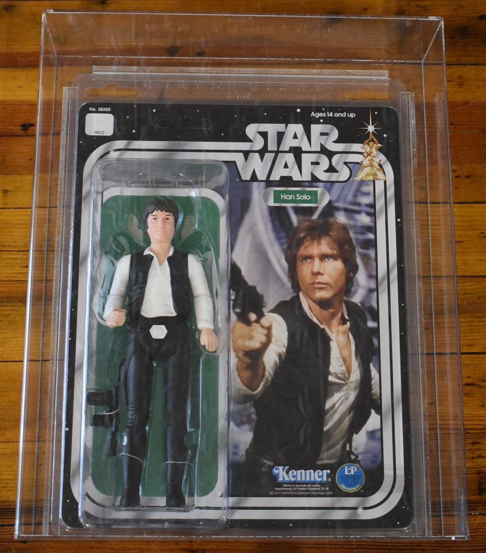 Gentle Giant Star Wars Jumbo Han Solo Large Head AFA 9.: 2011 Gentle Giant Star Wars 12-inch Vintage Jumbo Han Solo Large Head AFA Graded 9.0 - AFA 23764375 - Figure and Case are in great shape and already graded and ready for your collection!! Case Measure