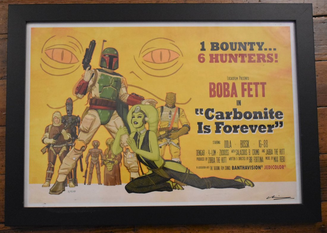 Boba Fett in "Carbonite is Forever" by Cliff Chiang AP: Boba Fett in "Carbonite is Forever" Poster by Cliff Chiang - This is a signed Artist Proof (2/10 or only 10 made) which makes it highly sought after. you can find prints, you can find signed prints, B