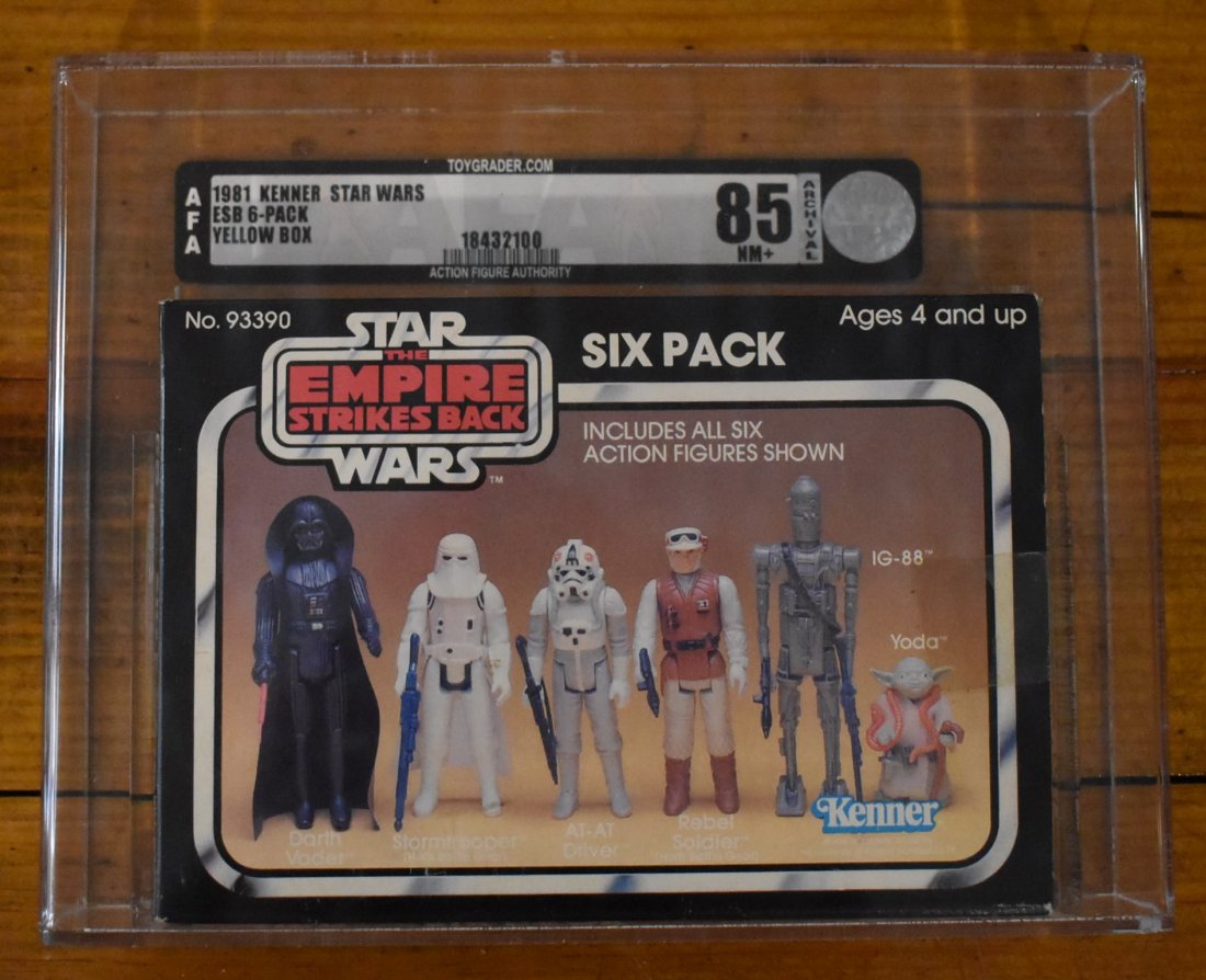 1981 Star Wars ESB 6-Pack Yellow Box AFA Graded 85 NM+: Extremely RARE - 1981 Kenner Star Wars ESB 6-pack YELLOW BOX AFA Graded 85 NM+ - AFA 18432100 - Figure and Case are in great shape and already graded and ready for your collection!! Case Measures appr