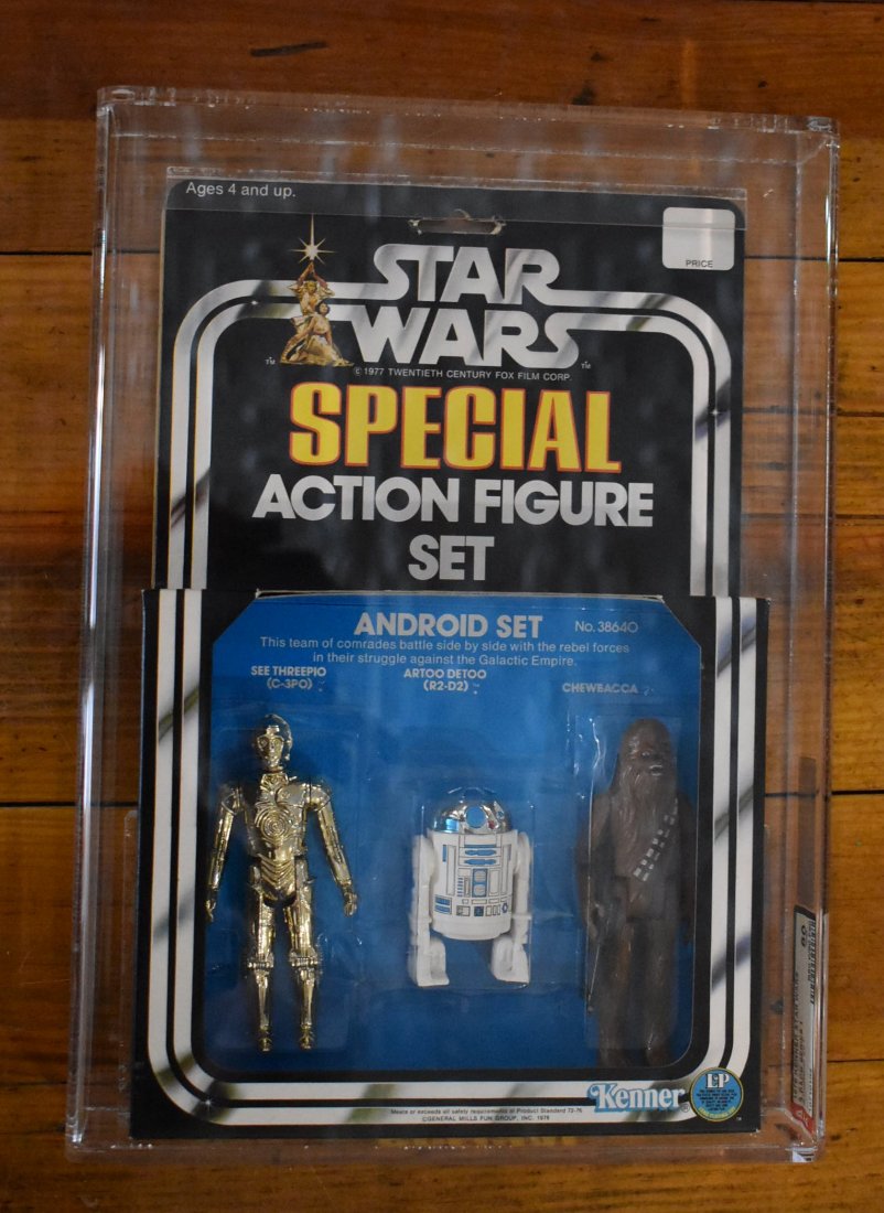 1978 Star Wars 3-Pack Series 1 Android Set AFA Grade 80: Extremely RARE - 1978 Kenner Star Wars 3-Pack Series 1 Android (Droid) Set AFA 80 NM - Set Contains: C-3po, R2-D2, Chewbacca - AFA 10710104 - Figure and Case are in great shape and already graded and