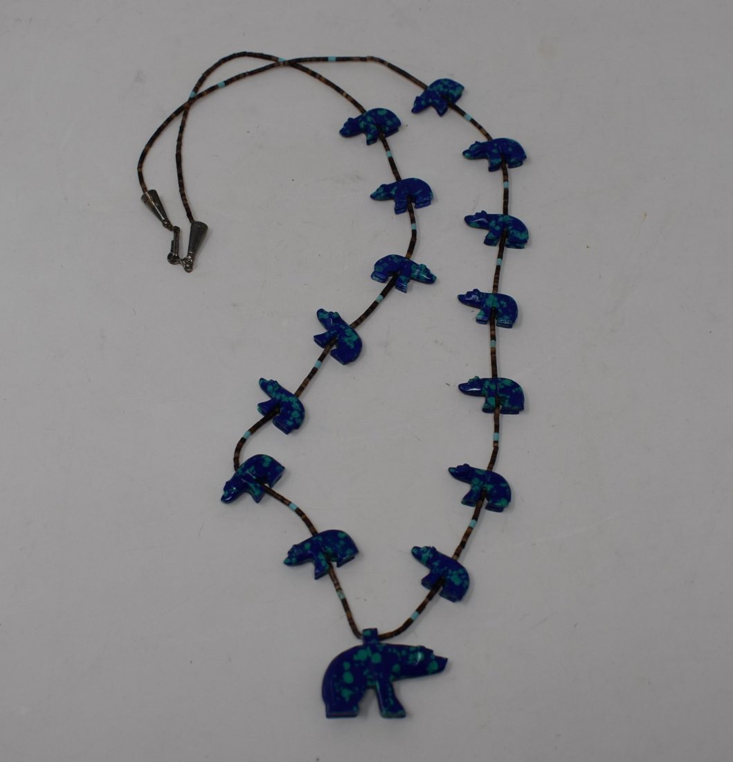 Turquoise & Sterling Silver Bear Fetish Necklace: 34" long