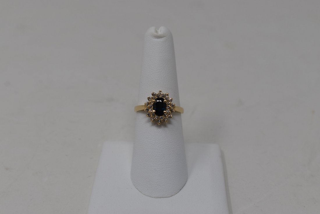 14K Gold, Diamonds & Sapphire Ring: 14K Yellow Gold, Sapphire and Diamonds Ring. Size 7.5, 3.7 grams