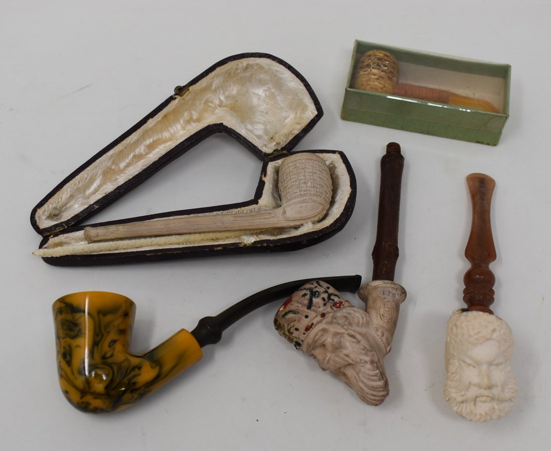 Lot of 5 Vintage Pipes: As shown, included Belgium Bakelite Pipe with Meerschaum interior