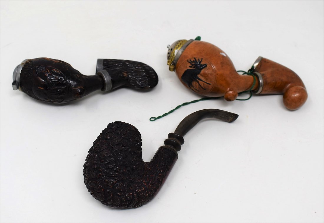 Lot of 3 Vintage Carved Pipes: as shown