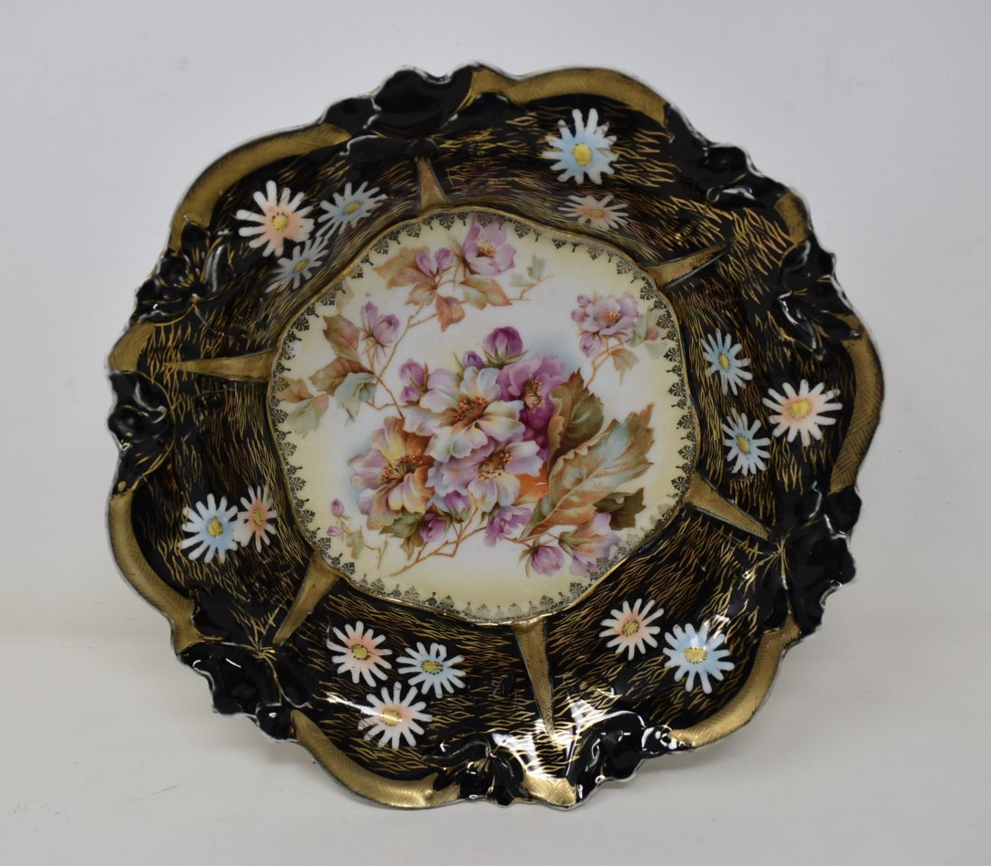 Antique R.S. Prussia Bowl 10": 10" R.S. Prussia Bowl, black and gold