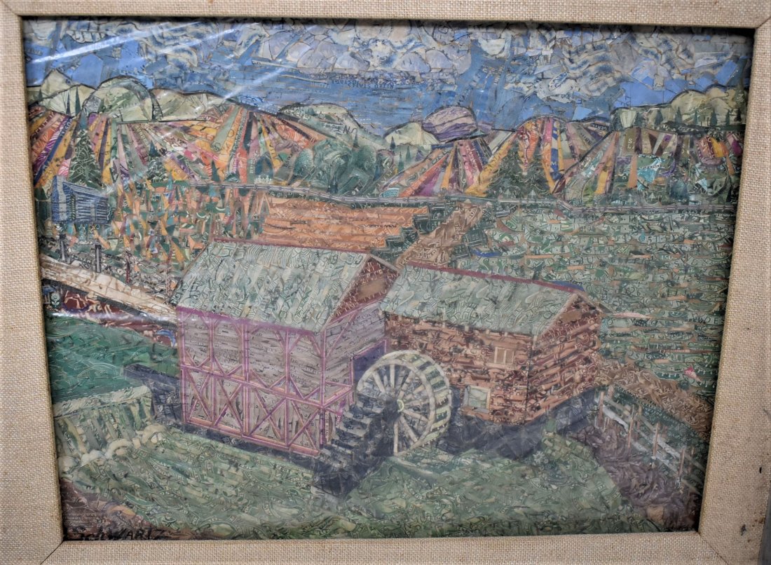 R. Schwartz Prisoner Stamp Art from Joliet IL Prison: This is Prisoner "tramp art" made from postage stamps by a poisoner, R. Schwartz, of Old Joliet Prison (originally Known as Illinois State Penitentiary, later named Joliet Correctional Center). this C