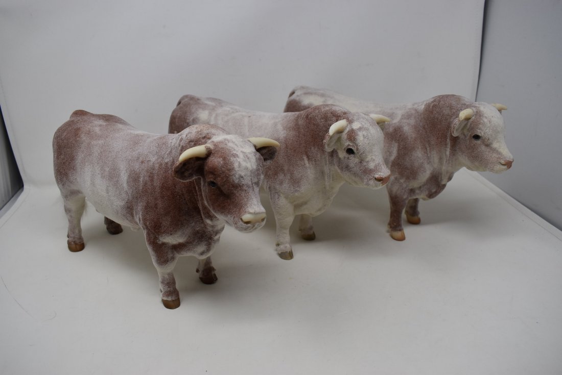 Lot of 3 Breyer Flocked Bulls: A Lot of 3 Large Breyer Flocked Bulls, measuring 12" long.