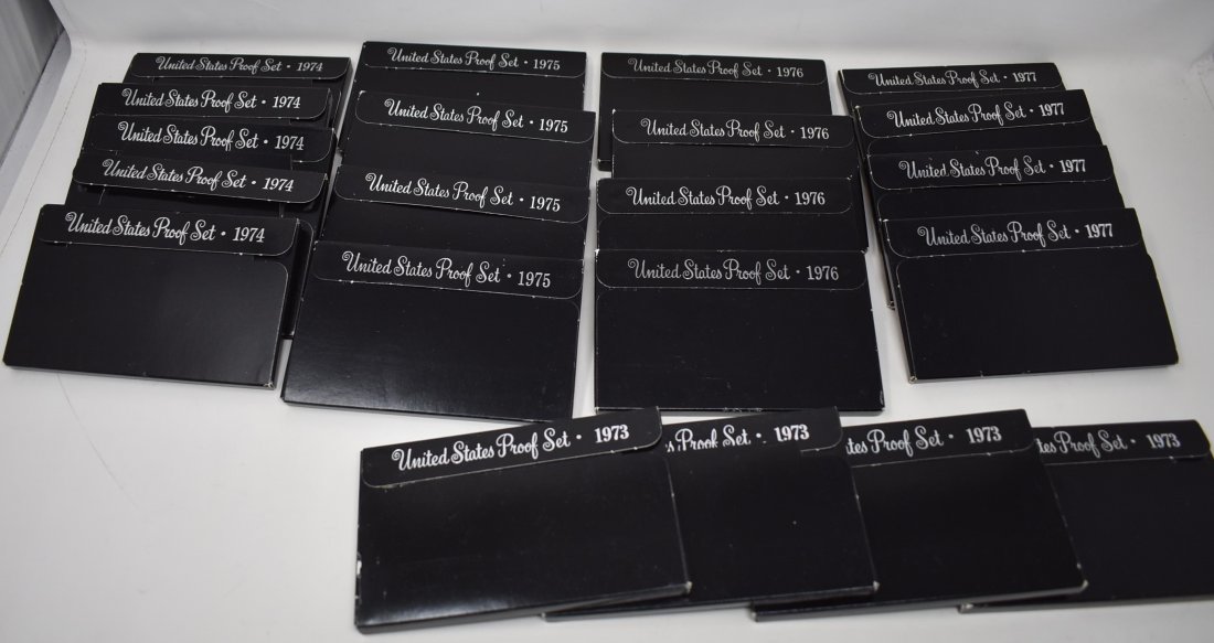 Lot of 22 1973-1977 US Mint Proof Sets: A Lot of 22 1973-1977 U.S. Mint Proof Sets