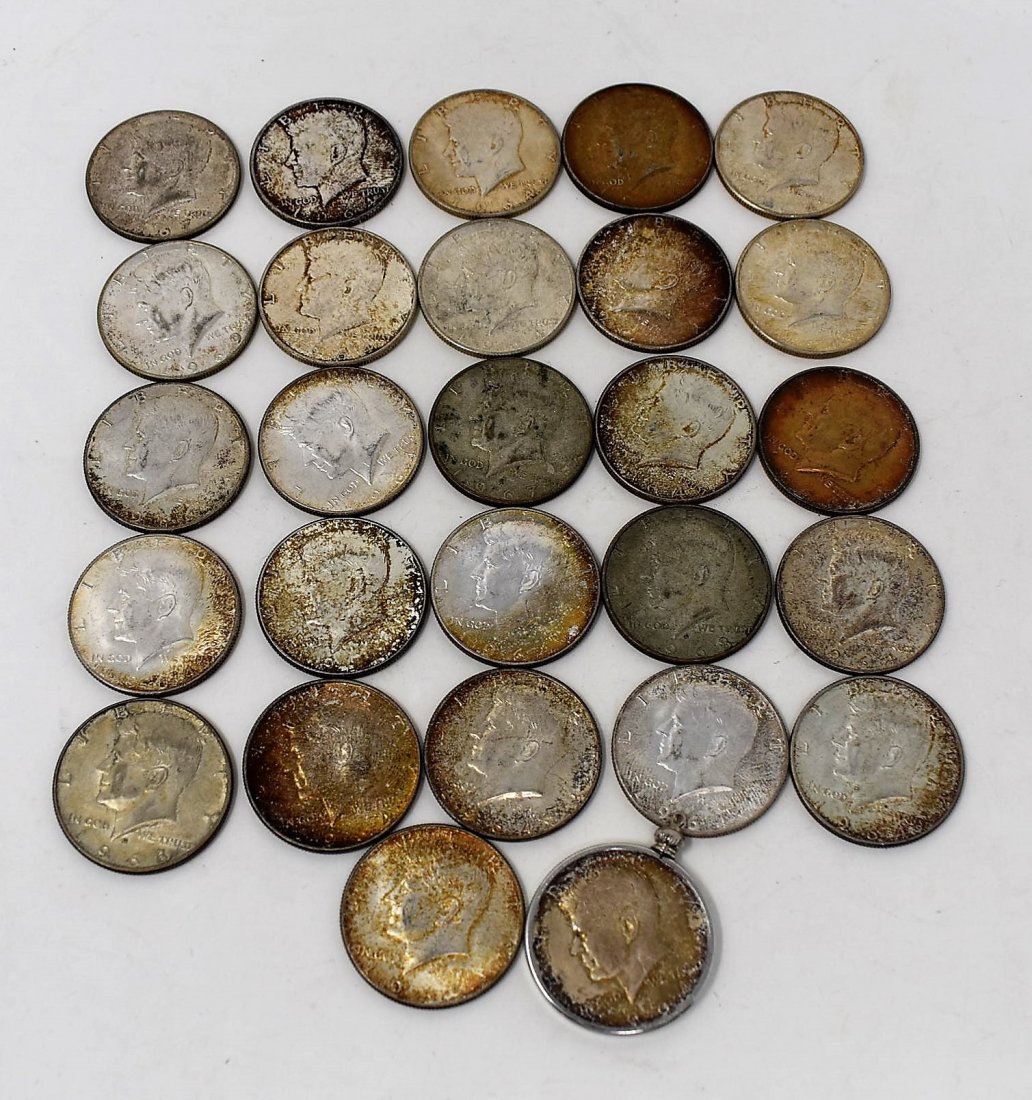 27 Kennedy Half Dollars: A Group of 27 Kennedy Half Dollars, as shown