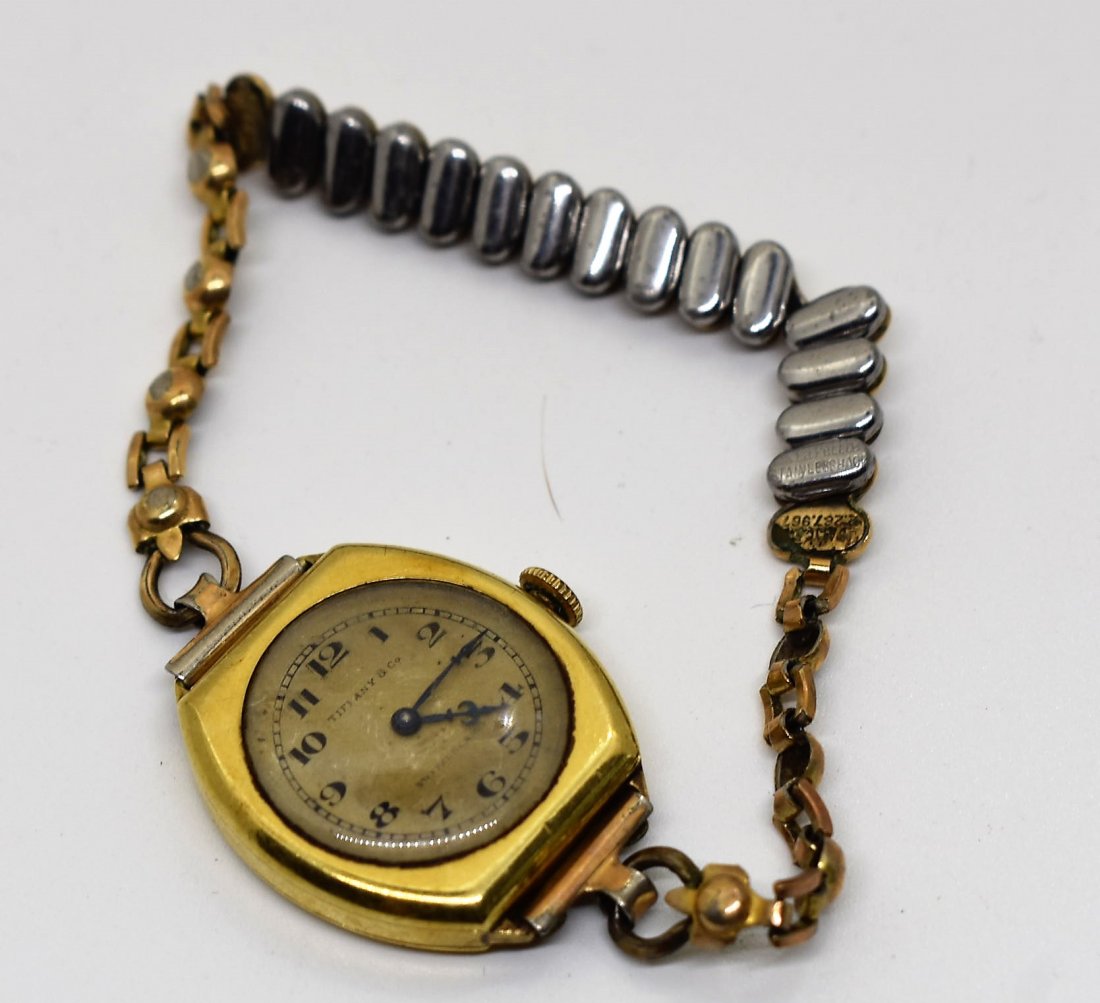 18K Gold Tiffany & Co Watch Vintage: Vintage 18K Gold (case only, band is not gold) Tiffany & Company Women's Watch with Longines 15 Jewel Movement. Watch is running.
