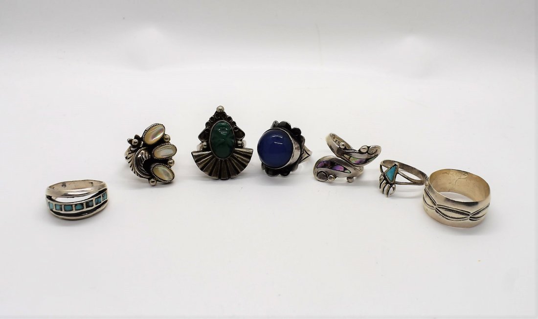 Lot of 7 Sterling Silver Rings: A Lot of 7 Sterling Silver Rings, assorted sizes, as shown.