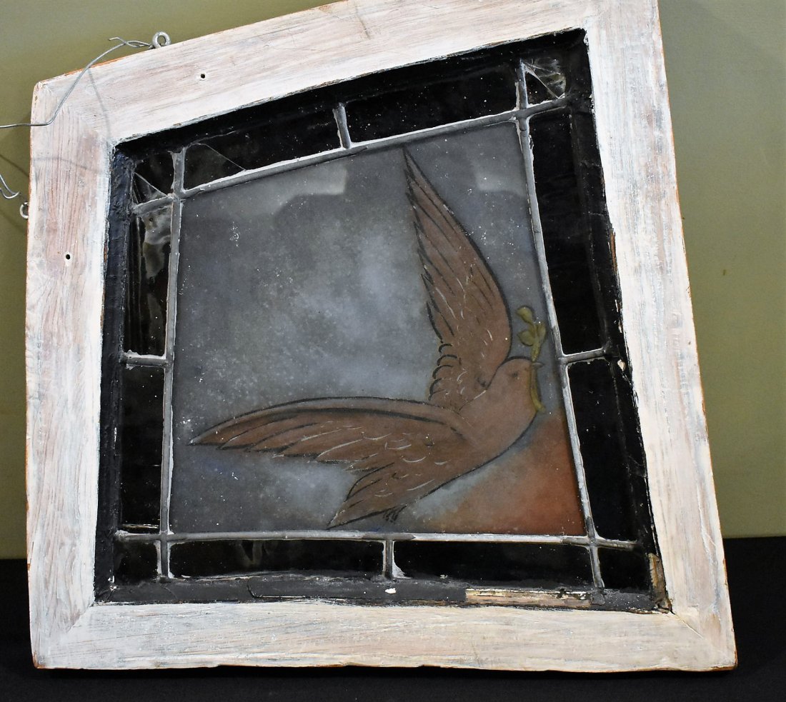 Stained Glass Window Dove Unusual: Unusual small Stained Glass Window, framed with Dove, measures 19.5" x 19"