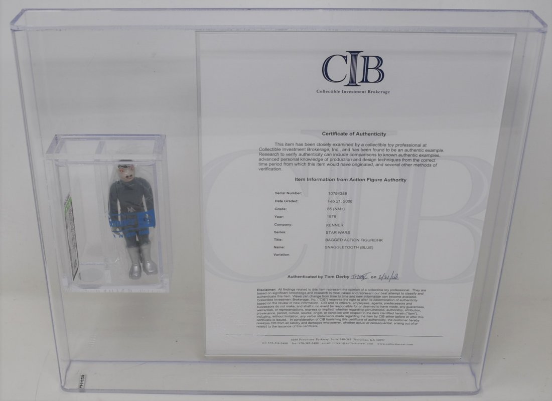 1978 Star Wars Blue Snaggletooth Bagged CIB AFA 85: Extremely Rare 1978 Star Wars Blue Snaggletooth Bagged Hong Kong HK Tall (CIB Collectable Investment Brokerage COA) & AFA Graded 85 - AFA 10737993 - Figure and Case are in great shape and already grad
