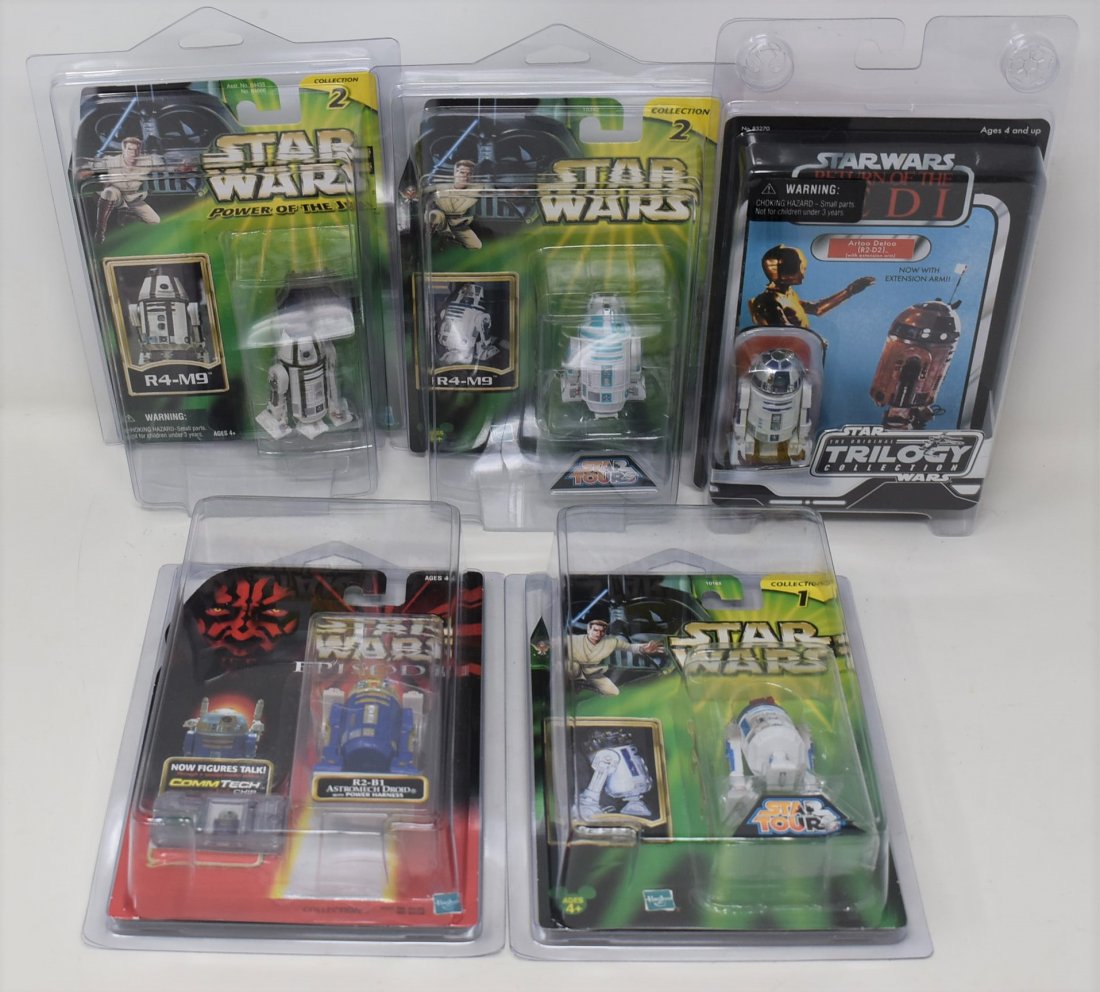 Star Wars Droid Lot of 5 Star Tours R3-D3 & R4-M9: Star Wars Droid Lot of 5 including: Star Tours R3-D3 & R4-M9, R4-M9, R2-B1 & Trilogy R2-D2 - all new and sealed in original package, as shown