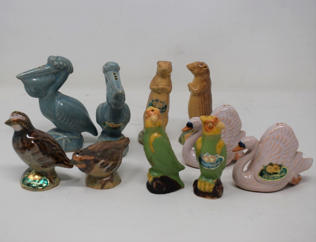 5 Sets Rosemeade Pottery ND Salt Pepper Shakers S&P: 5 Sets Rosemeade Pottery ND Salt Pepper Shakers S&P including: Rare Aqua Blue Pelicans, Parrots, Pink Swans, Pheasants and Prairie Dogs (also called Meerkats or Groundhogs sometimes in listings) - the