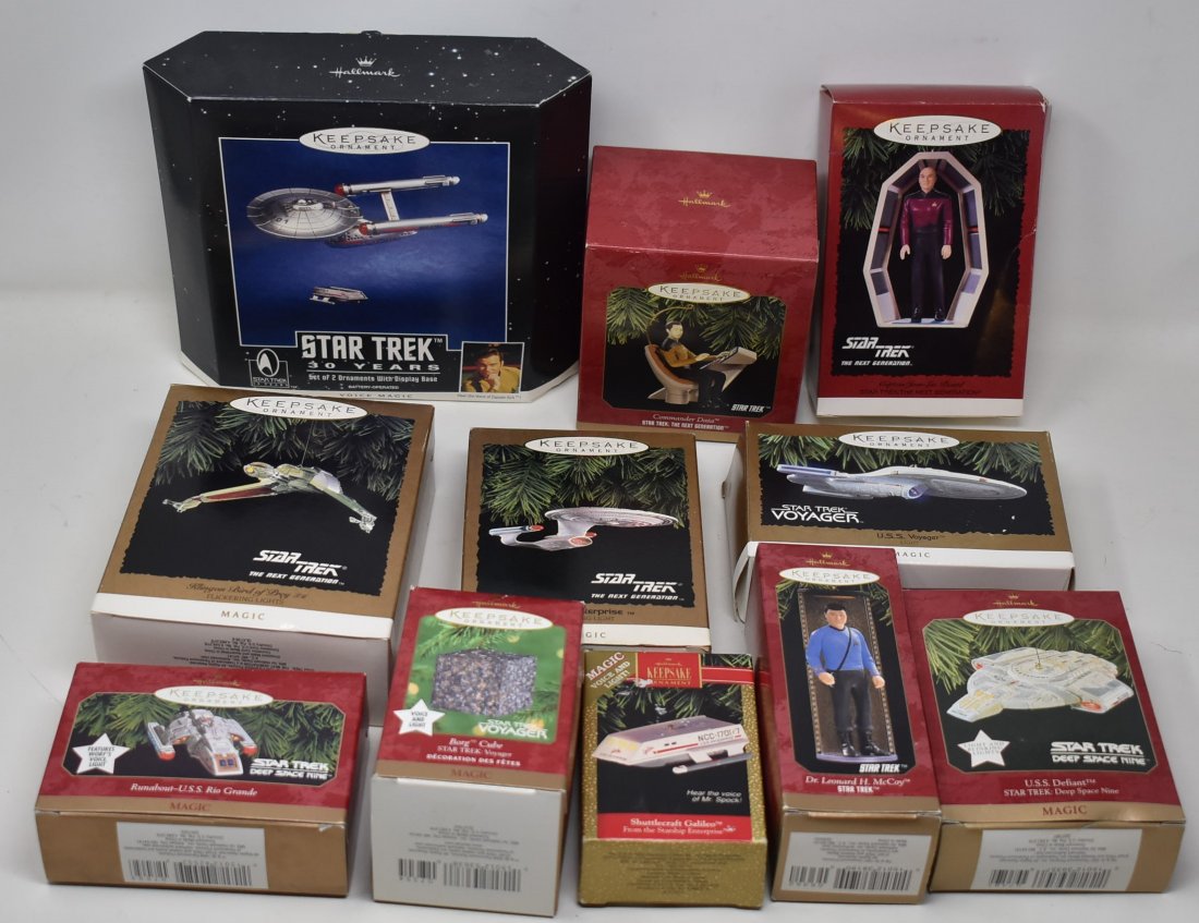 Lot of 11 Hallmark Star Trek Ornaments: Lot of 11 Hallmark Star Trek Ornaments - as shown - all are used but in great shape and come in original boxes