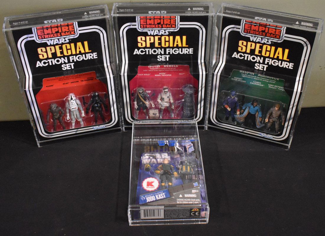 3 Star Wars 2010 Target 3 Packs & Kmart Jodo Kast: 3 Star Wars 2010 Target 3 (three) Packs (Imperial, Bespin & Hoth sets) & Kmart Exclusive Jodo Kast all in custom Acrylic (AFA Style) Boxes