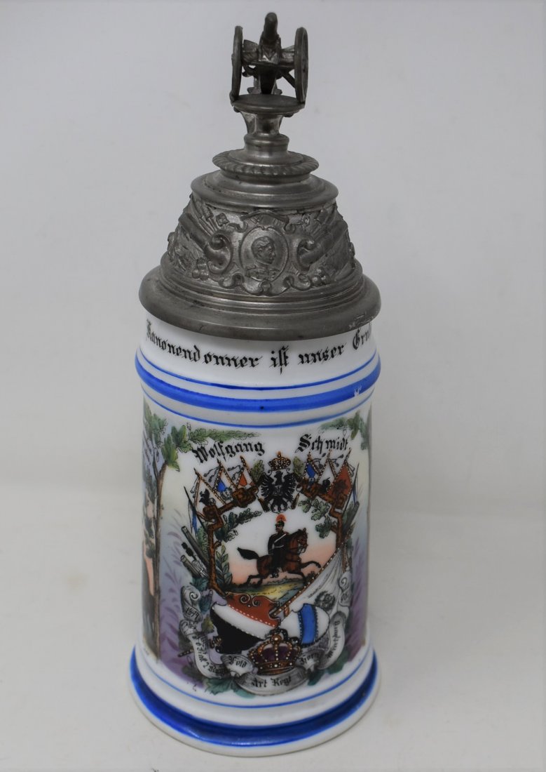 1/2 Liter Artillary Regimental Lithophane Stein: 1/2 Liter Wolfgang Schmidt Artillary Regimental Lithophane Stein - 1894-96 6th Batt 2nd regiment - see photos for unit information - no Roster - NM/Mint